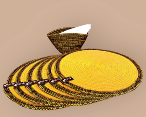 Set Of 6 Yellow Round Cotton Rope Placemats