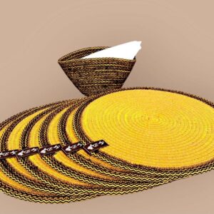 Set Of 6 Yellow Round Cotton Rope Placemats