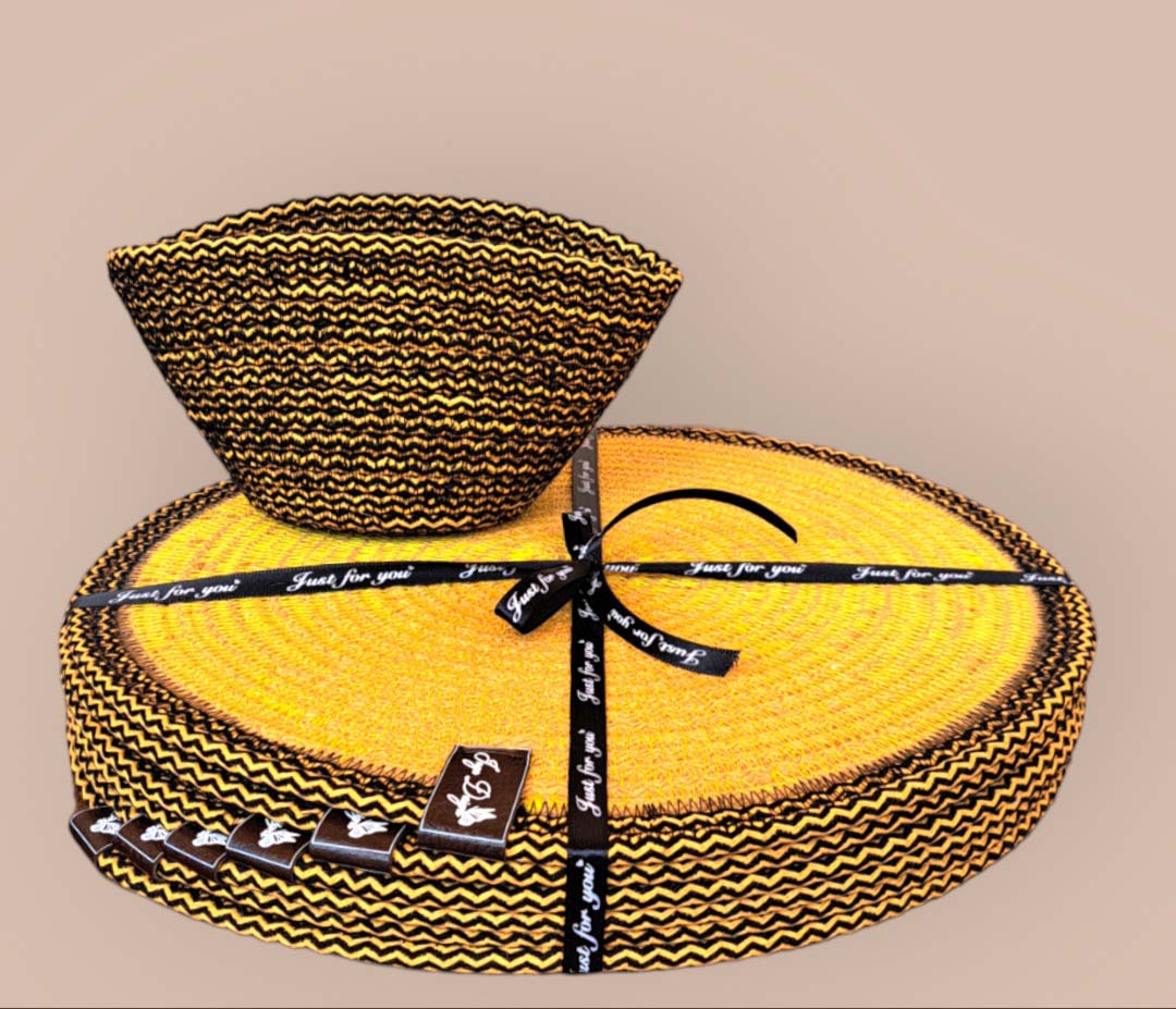 Set Of 6 Yellow Round Cotton Rope Placemats - Image 2