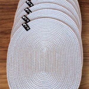 Set Of 6 White Oval Cotton Rope Placemats