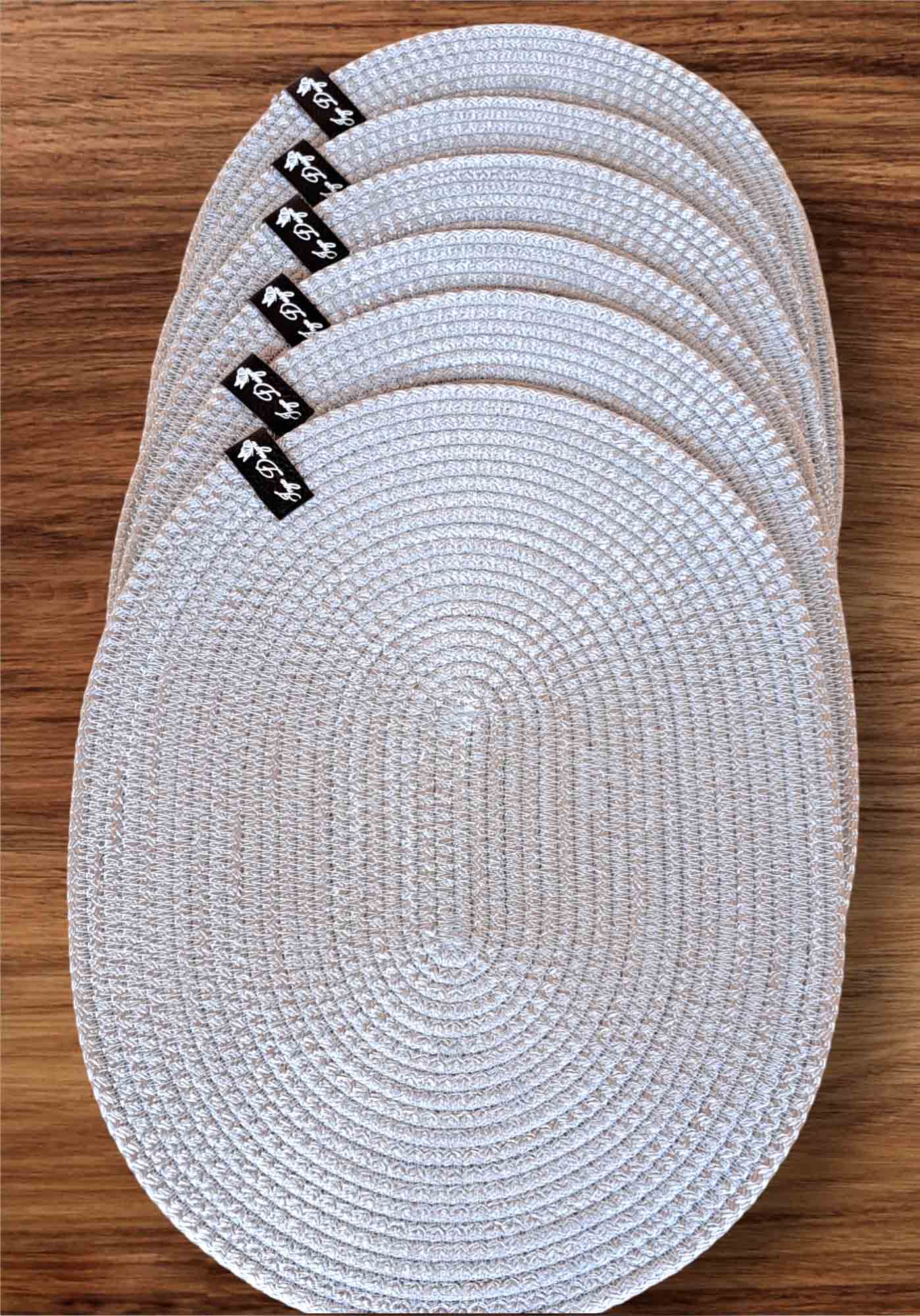 Set Of 6 White Oval Cotton Rope Placemats