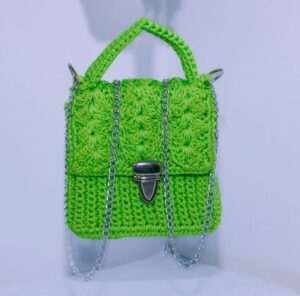 Green Mini Crochet Cross Bag With Metallic Buckle