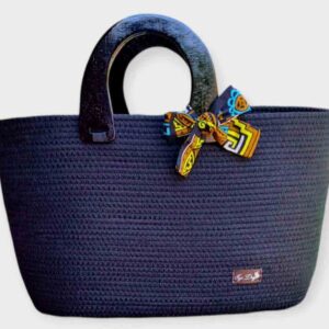 Black Bow Handmade Cotton Rope Handbag
