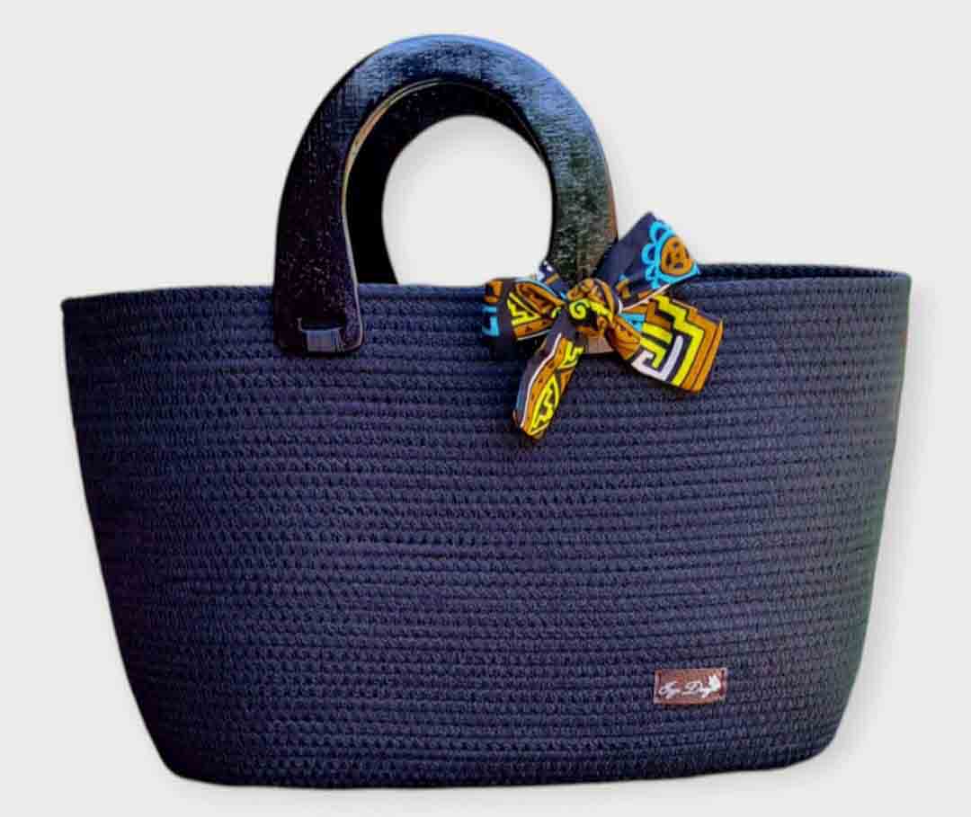 Black Bow Handmade Cotton Rope Handbag