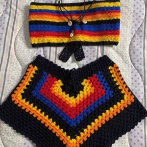 Black Crochet Two-Piece (Matching Top And Shorts) For Ladies