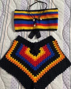 Black Crochet Two-Piece (Matching Top And Shorts) For Ladies