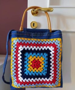 Square Crochet And Denim Bag