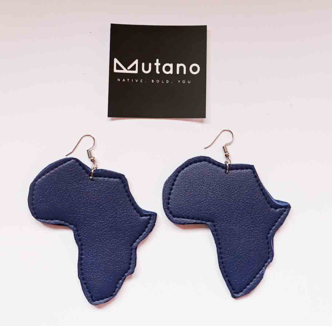 Blue Handmade Faux Leather Africa Earrings