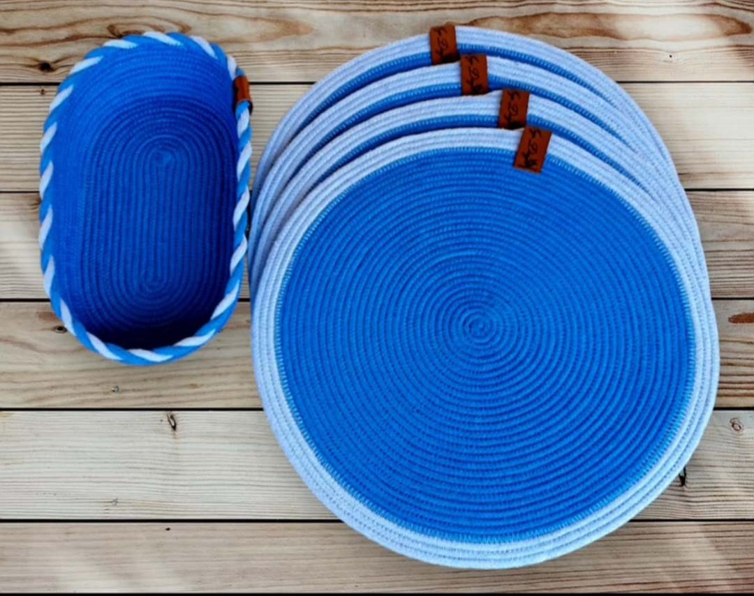 Cotton Rope Tablemats And Cutlery Basket- Set Of 4