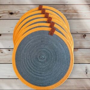 Circular Yellow-Grey Rope Tablemats- Set Of 6