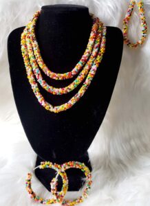 Multi-Coloured Crochet Necklace & Earrings