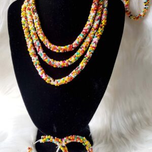 Multi-Coloured Crochet Necklace & Earrings