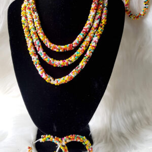 Multi-Coloured Crochet Necklace & Earrings